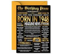 Gold 77th Birthday Card for Men Women - Black & Golden Newspaper Born in 1948 - Happy 77 Birthday Cards for Dad Nan Nanny Brother Wife Husband, 5x7 Inch Bday Greeting Cards