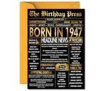 Gold 78th Birthday Card for Men Women - Black & Golden Newspaper Born in 1947 - Happy 78 Birthday Cards for Nan Nanny Brother Wife Husband Grandma, 5x7 Inch Bday Greeting Cards