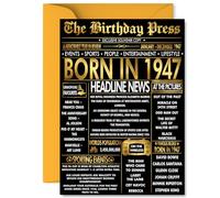 Gold 78th Birthday Card for Men Women - Black & Golden Newspaper Born in 1947 - Happy 78 Birthday Cards for Sister Grandma Auntie Nan Cousin Uncle, A5 Bday Greeting Cards