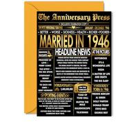 Gold 79th Anniversary Card for Women Men - Golden Newspaper Married in 1946 - Happy 79 Year Wedding Anniversary Card for Companion Husband Partner Wife, 5x7 Inch Anniversaries Greeting Cards