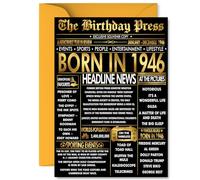 Gold 79th Birthday Card for Men Women - Black & Golden Newspaper Born in 1946 - Happy 79 Birthday Cards for Grandma Auntie Nan Cousin Uncle Nanny, A5 Bday Greeting Cards