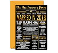 Gold 7th Anniversary Card for Women Men - Golden Newspaper Married in 2018 - Happy 7 Year Wedding Anniversary Card for Companion Wife Husband Partner, 5x7 Inch Anniversaries Greeting Cards