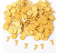 Gold 7th Birthday Table Confetti with Circles - Pearlescent Card Decorations for Age, Bday, Anniversary or Milestone Party - Scatter or Sprinkle