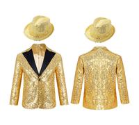 (gold, 8) Kids Shiny Hip Hop Jazz Street Dance Tuxedo Jacket Boys Sequins Button Down Lapel Collar Coat Performance Costume Gold 14