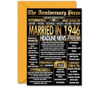 Gold 80th Anniversary Card for Men Women - Golden Newspaper Married in 1946-80 Year Wedding Anniversary Card for Partner Wife Companion Husband, A5 Anniversaries Greeting Cards