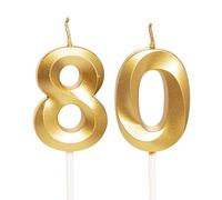 Gold 80th Birthday Candles Number 80 Candles for Birthday Cake, 80th Candles Gold 80 Birthday Candles for Cake, 80th Birthday Cake Candles Cake Toppers Decorations for 80 Year Old Women Men