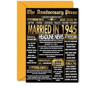 Gold 80th Anniversary Card for Women Men - Golden Newspaper Married in 1945 - Happy 80 Year Wedding Anniversary Card for Wife Companion Husband Partner, 5x7 Inch Anniversaries Greeting Cards