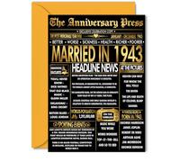 Gold 82nd Anniversary Card for Women Men - Golden Newspaper Married in 1943 - Happy 82 Year Wedding Anniversary Card for Husband Partner Wife Companion, 5x7 Inch Anniversaries Greeting Cards