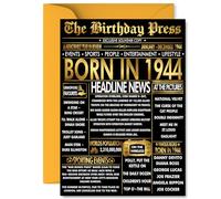 Gold 81st Birthday Card for Men Women - Black & Golden Newspaper Born in 1944 - Happy 81 Birthday Cards for Uncle Nanny Dad Wife Nan Husband, A5 Bday Greeting Cards