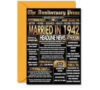 Gold 83rd Anniversary Card for Men Women - Golden Newspaper Married in 1942 - Happy 83 Year Wedding Anniversary Card for Partner Wife Companion Husband, A5 Anniversaries Greeting Cards
