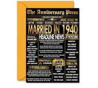 Gold 85th Anniversary Card for Men Women - Golden Newspaper Married in 1940 - Happy 85 Year Wedding Anniversary Card for Companion Husband Partner Wife, A5 Anniversaries Greeting Cards