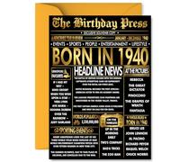 Gold 85th Birthday Card for Men Women - Black & Golden Newspaper Born in 1940 - Happy 85 Birthday Cards for Nan Husband Auntie Grandma Grandad Uncle, A5 Bday Greeting Cards
