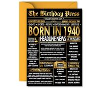 Gold 85th Birthday Card for Men Women - Black & Golden Newspaper Born in 1940 - Happy 85 Birthday Cards for Auntie Nanny Uncle Grandma Husband Dad, 5x7 Inch Bday Greeting Cards