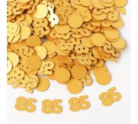 Gold 85th Birthday Table Confetti with Circles - Pearlescent Card Decorations for Age, Bday, Anniversary or Milestone Party - Scatter or Sprinkle