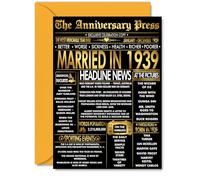 Gold 86th Anniversary Card for Men Women - Golden Newspaper Married in 1939 - Happy 86 Year Wedding Anniversary Card for Wife Companion Husband Partner, A5 Anniversaries Greeting Cards