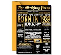 Gold 86th Birthday Card for Men Women - Black & Golden Newspaper Born in 1939 - Happy 86 Birthday Cards for Husband Auntie Grandma Grandad Uncle Nanny, A5 Bday Greeting Cards
