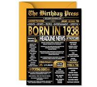 Gold 87th Birthday Card for Men Women - Black & Golden Newspaper Born in 1938 - Happy 87 Birthday Cards for Uncle Grandma Husband Dad Nan Grandad, 5x7 Inch Bday Greeting Cards