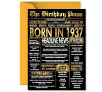 Gold 88th Birthday Card for Men Women - Black & Golden Newspaper Born in 1937 - Happy 88 Birthday Cards for Grandma Husband Dad Nan Grandad Wife, 5x7 Inch Bday Greeting Cards