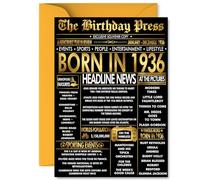 Gold 89th Birthday Card for Men Women - Black & Golden Newspaper Born in 1936 - Happy 89 Birthday Cards for Grandad Uncle Nanny Dad Wife Nan, A5 Bday Greeting Cards
