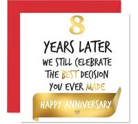 Gold 8th Anniversary Card for Women Men - Celebrate Best Decision - Happy 8 Year Anniversary Card for Wife Companion Partner Boyfriend, 145mm Golden Wedding Anniversaries Greeting Cards