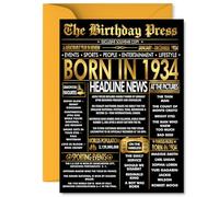 Gold 91st Birthday Card for Men Women - Black & Golden Newspaper Born in 1934 - Happy 91 Birthday Cards for Nan Grandad Wife Auntie Nanny Uncle, 5x7 Inch Bday Greeting Cards