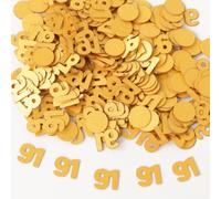 Gold 91st Birthday Table Confetti with Circles - Pearlescent Card Decorations for Age, Bday, Anniversary or Milestone Party - Scatter or Sprinkle