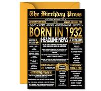 Gold 93rd Birthday Card for Men Women - Black & Golden Newspaper Born in 1932 - Happy 93 Birthday Cards for Wife Auntie Nanny Uncle Grandma Husband, 5x7 Inch Bday Greeting Cards