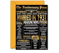 Gold 95th Anniversary Card for Women Men - Golden Newspaper Married in 1931-95 Year Wedding Anniversary Card for Husband Partner Wife Companion, 5x7 Inch Anniversaries Greeting Cards