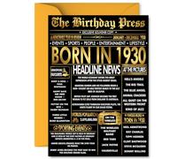 Gold 95th Birthday Card for Men Women - Black & Golden Newspaper Born in 1930 - Happy 95 Birthday Cards for Husband Auntie Grandma Grandad Uncle Nanny, A5 Bday Greeting Cards