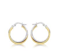 GOLD 9ct Gold Two-Tone Tube Crossover Hoop Earrings 9CT YELLOW WHITE GOLD