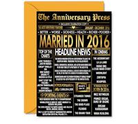 Gold 9th Anniversary Card for Men Women - Golden Newspaper Married in 2016 - Happy 9 Year Wedding Anniversary Card for Husband Companion Wife Partner, A5 Anniversaries Greeting Cards