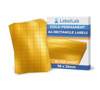 Gold A4 Rectangle Labels - Metallic Gold Laser Printer Labels, Printable Sheet Labels, Permanent Adhesive - LabelLab (25, 65 Per Sheet)