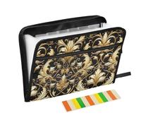 Gold Abstract Flower Gothic Expandable Folder 13 Pockets A4 Letter Size Folder with Pocket with Zipper Closure Document File Folder for Doctor Office Supplies