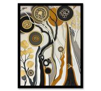 Gold Abstract Mandala Tree Wildflowers Forest Framed Art Print Artery8 Brown A4