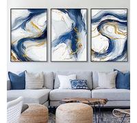 Gold Abstract Pictures Modern Blue Wall Art Abstract Gold Foil Artwork Gold Foil Abstract Canvas Painting Blue and White Artwork Navy Blue and Gold Marble Wall Art for Living Room16x24inx3 No Frame