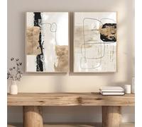 Gold Abstract Wall Art Beige Black Painting Geometric Neutral Modern Abstract Wall Art for Living Room Bedroom 16x24 Inch 2 Pack Unframed