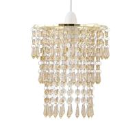 Gold Acrylic Crystal Ceiling Light Shade Jewelled Ceiling Lampshade Modern Tiered Design Easy Fit - No Wiring Required Gold with Amber Jewelled Droplets