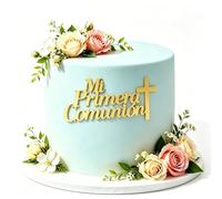 Gold Acrylic Mi Primera Comunion Cross Cake Topper, Spanish My Baptism/First Holy Communion Cake Charm Decor, Baby Shower Baptism Christening Party Cake Decorations Supplies