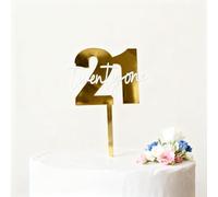 Gold Acrylic Number 21 Cake Topper, Twenty One Cake Decoration, Happy 21st Birthday Cake Decoration, 21 Years Old Cake Pick Decoration For 21st Anniversary Celebrating Party Supplies (GOLD)