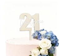 Gold Acrylic Number 21 Cake Topper, Twenty One Cake Decoration, Happy 21st Birthday Cake Decoration, 21 Years Old Cake Pick Decoration For 21st Anniversary Celebrating Party Supplies (WOOD)