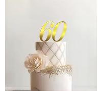 Gold Acrylic Number 60 Cake Topper, Happy 60th Birthday Cake Side Decoration, Sixty Years Old Cake Pick Decoration For 60th Anniversary Party Supplies (60)