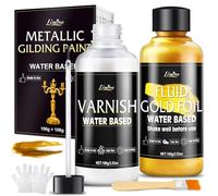 Gold Acrylic Paint - 100g Water Based Acrylic Metallic Paint and 100g Varnish, Ultra Shining Fluild Gold Foil for Painting, Art Craft, Home Decor, Ideal for Canvas, Wood, Metal, Plaster, Stone