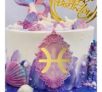 Gold Acrylic Pisces Energy Cake Topper,12 Zodiac Constellations Pisces Theme February/March Birthday Cake Décor,Pisces Energy/Pisces Season/Pisces AF Birthday Party Decorations Supplies