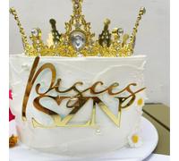 Gold Acrylic Pisces Zodiac Sign Cake Topper,Pisces Season Energy/12 Zodiac Constellation Theme Birthday Cake Decor,February/March Decorations for Wedding Birthday baby showers Party Decoration
