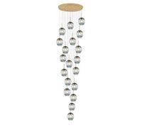 Gold Adjustable Height Iron and Glass Stair Pendant Chandelier, Large Lights for Villa & High Ceilings (18 lights)