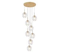Gold Adjustable Height Iron and Glass Stair Pendant Chandelier, Large Lights for Villa & High Ceilings (18 lights)