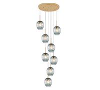 Gold Adjustable Height Iron and Glass Stair Pendant Chandelier, Large Lights for Villa & High Ceilings (18 lights)