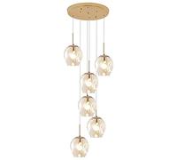 Gold Adjustable Height Iron and Glass Stair Pendant Chandelier, Large Lights for Villa & High Ceilings (18 lights)