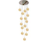 Gold Adjustable Height Iron and Glass Stair Pendant Chandelier, Large Lights for Villa & High Ceilings (18 lights)