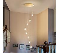 Gold Adjustable Height Iron and Glass Stair Pendant Chandelier, Large Lights for Villa & High Ceilings (18 lights)